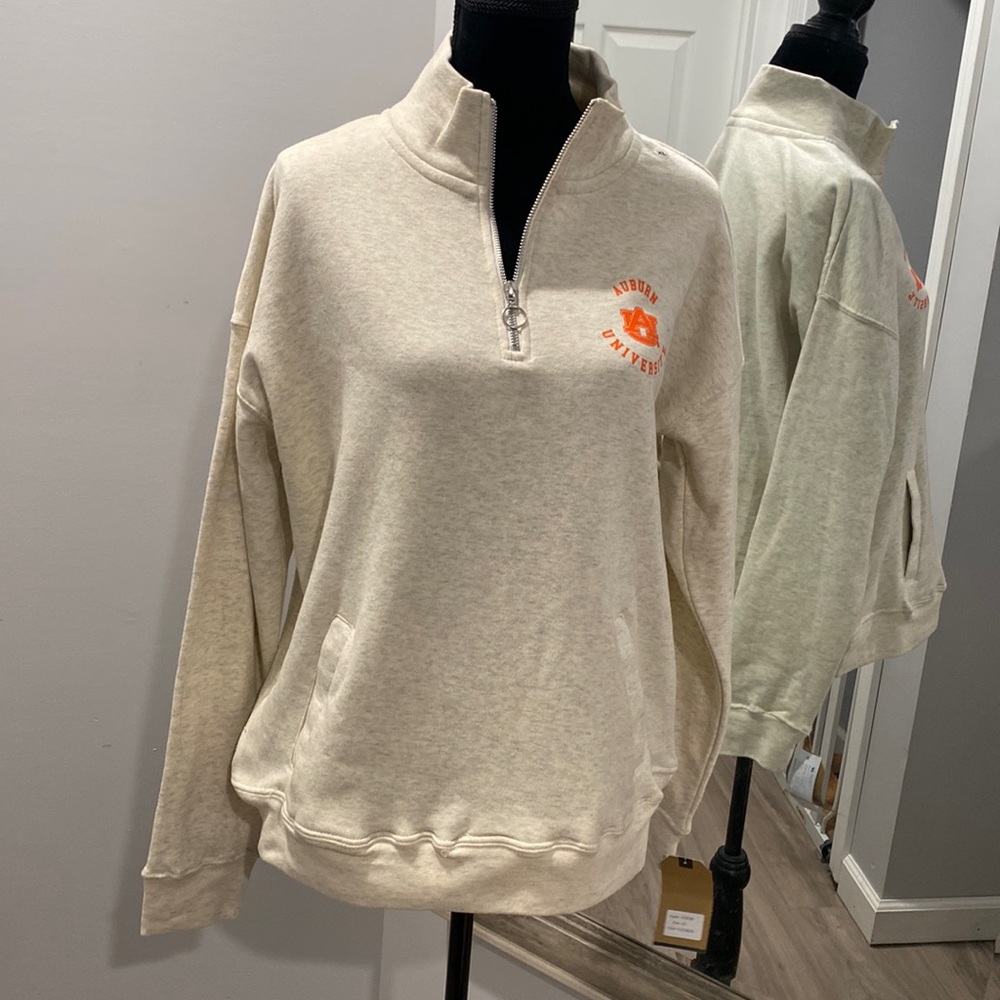 NWT Auburn University oatmeal quarter zip banded hem l/s extra soft sweater